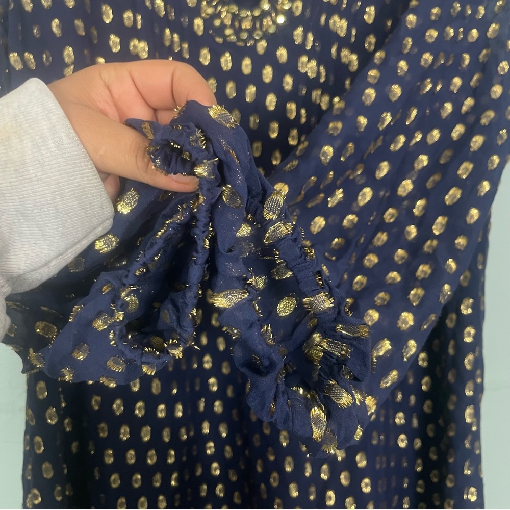 Lilly Pulitzer Crinkle Clip Silk Jacquard Gold Metallic Dress Mini Navy Sz 8 - Picture 5 of 11